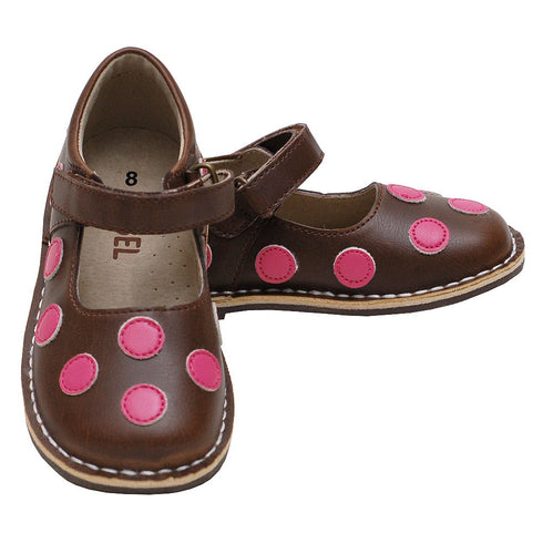 Brown Pink Polka Dot Mary Jane Shoes Girls Baby 4-Little Girls 12 - SophiasStyle.com